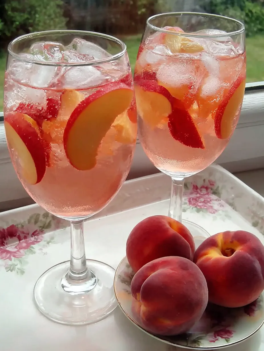 Two glasses of white peach sangria.
