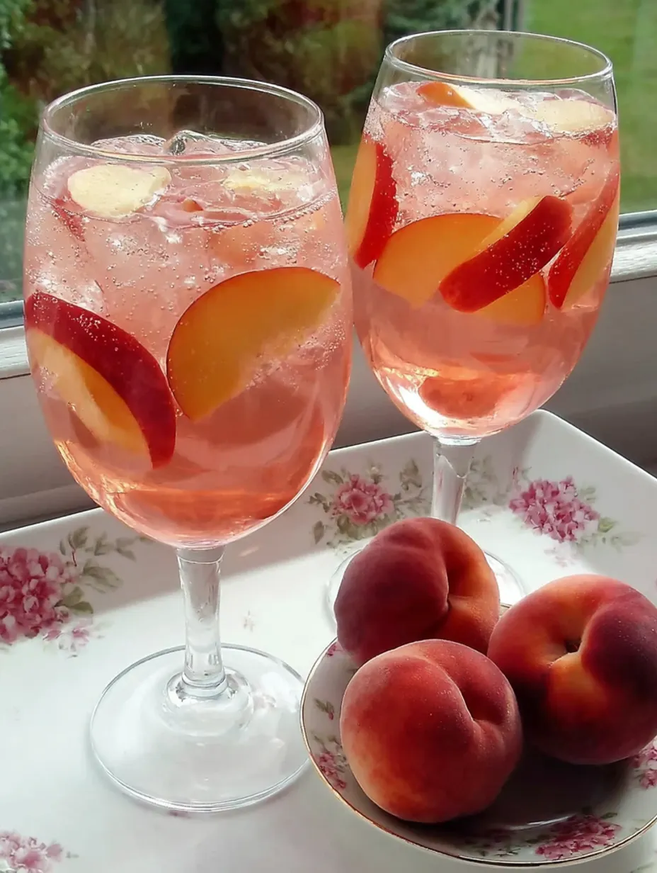 Two glasses of white peach sangria.
