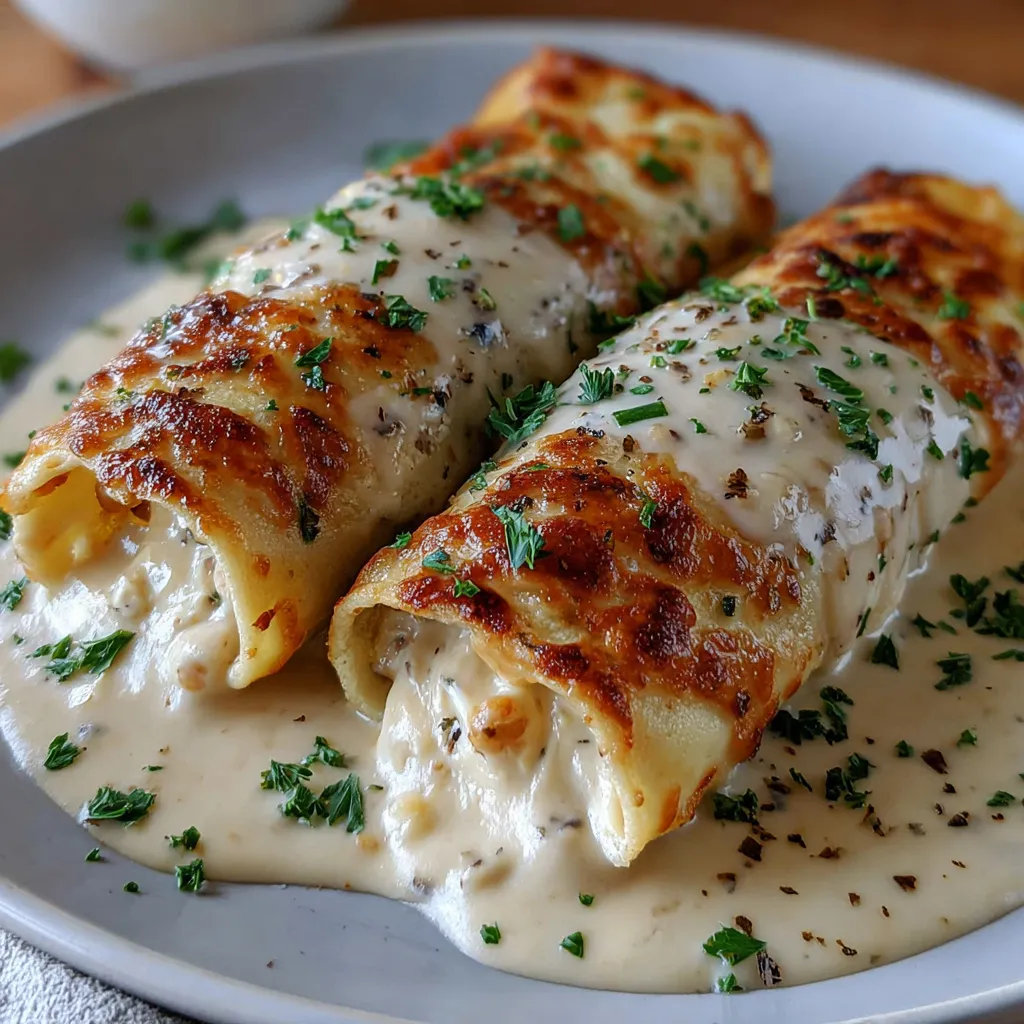 Chicken Alfredo Lasagna Rolls.