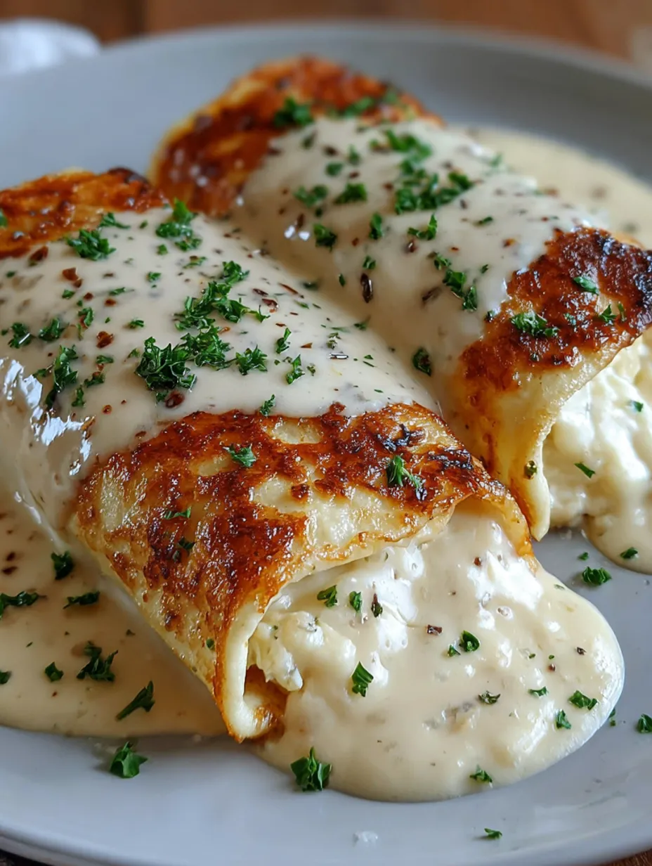 A plate of chicken Alfredo lasagna rolls.