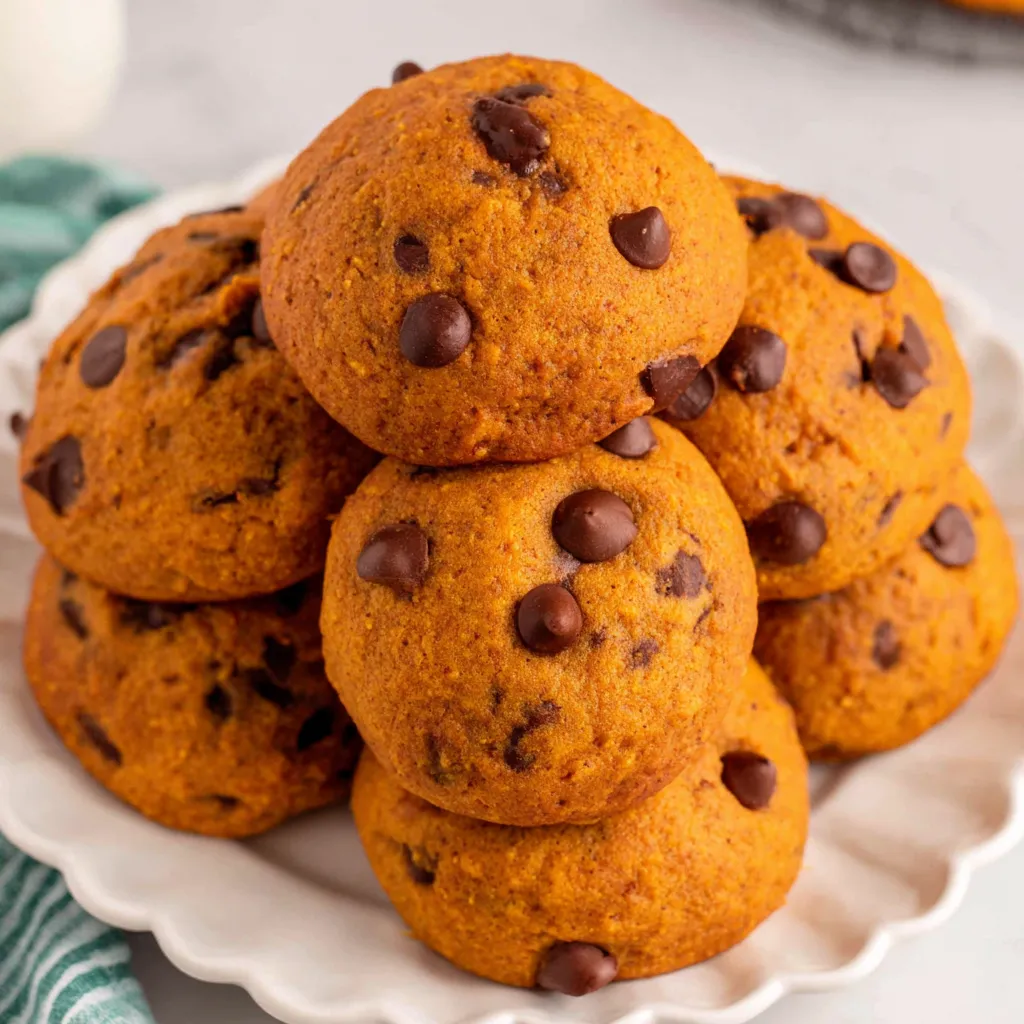 A stack of pumpkin chocolate chip cookies.