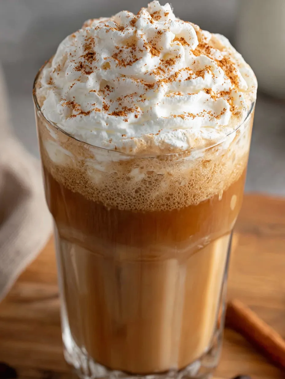 A glass of iced pumpkin cream chai tea latte.