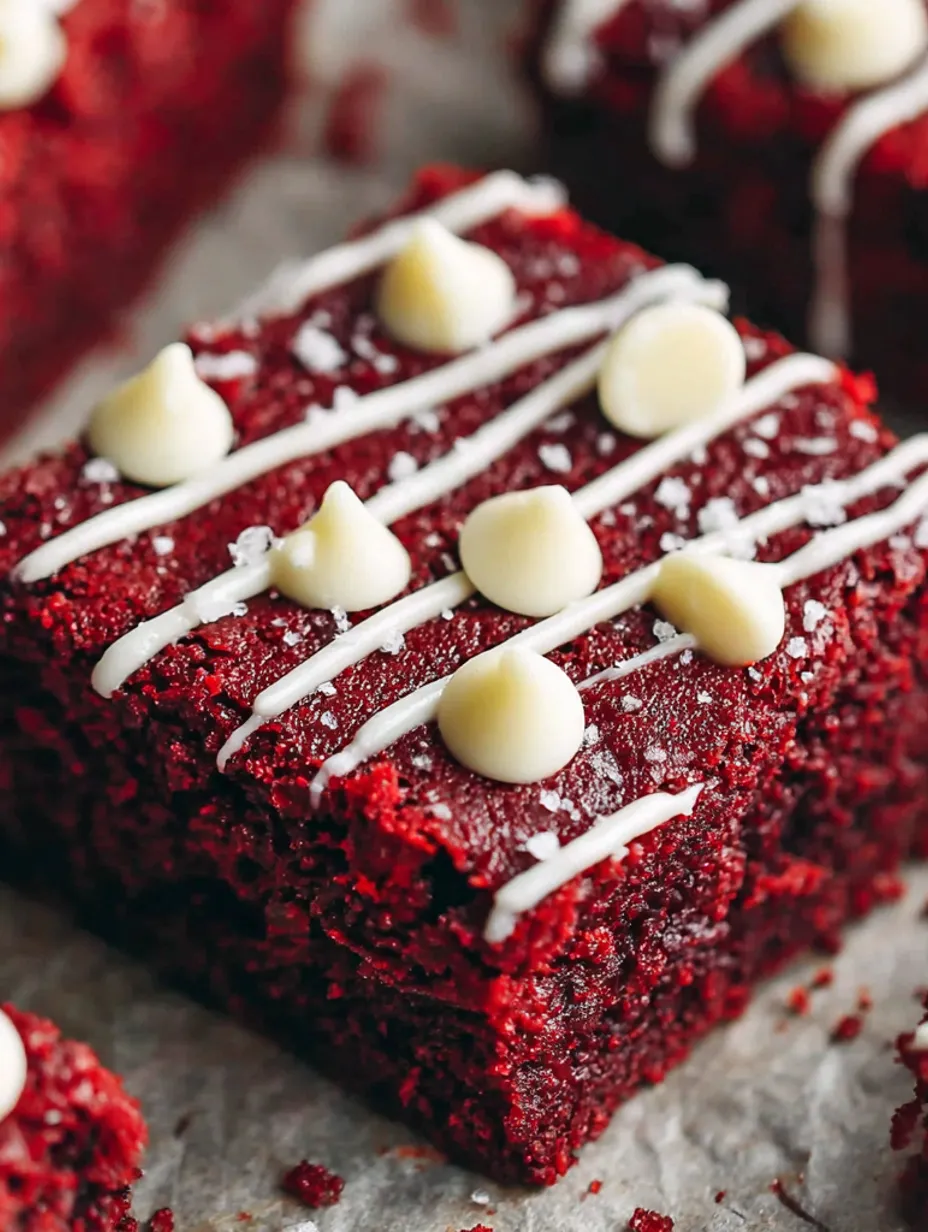 A close up of a red velvet brownie with white frosting.