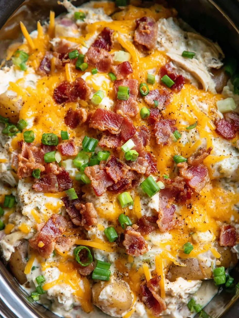 A close up of a delicious slow cooker crack chicken.