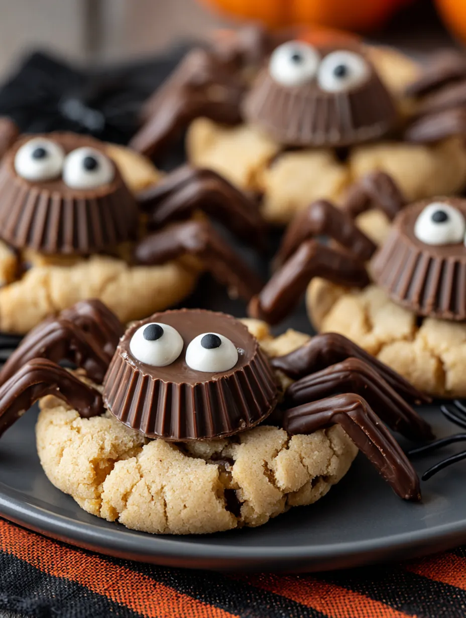 A plate of peanut butter spider cookies.