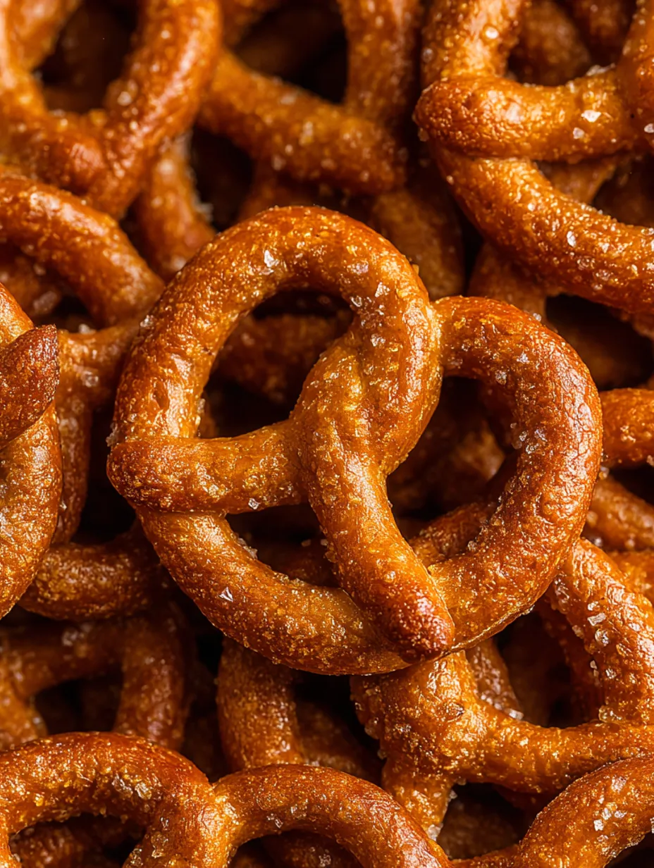 A close up of butter toffee pretzels.