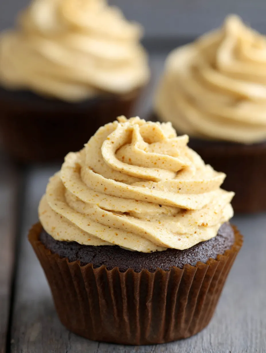 A chocolate pumpkin cupcake with a creamy filling.
