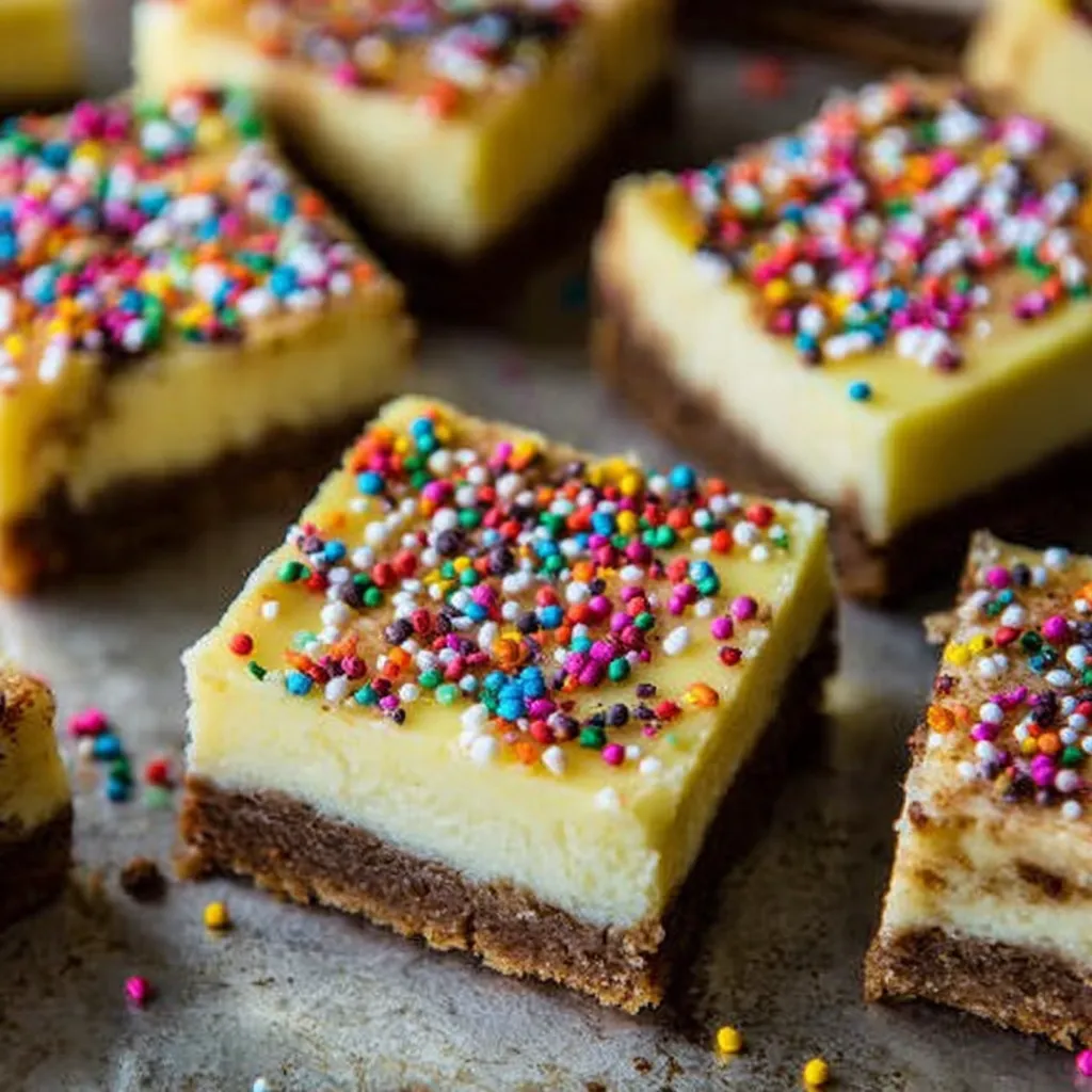 A close up of a sugar cookie cheesecake bar.