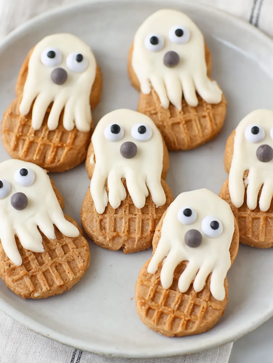 A plate of Nutter Butter Ghost Cookies.