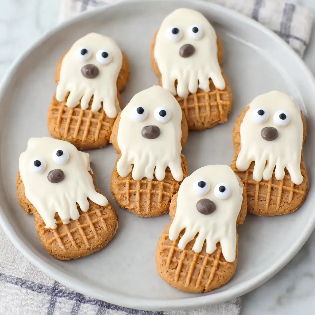 A plate of Nutter Butter Ghost Cookies.