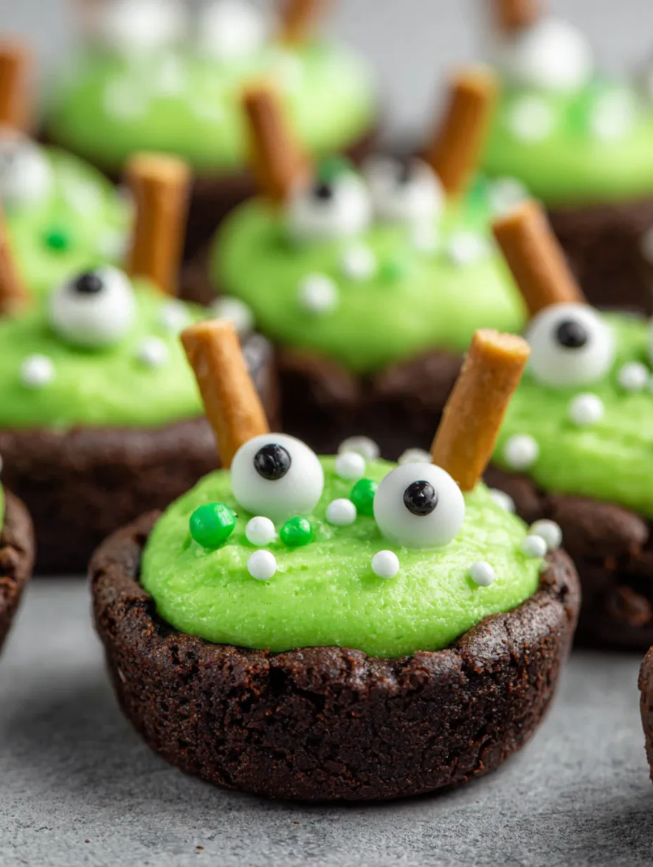 A green cookie with a candy eyeball on top.