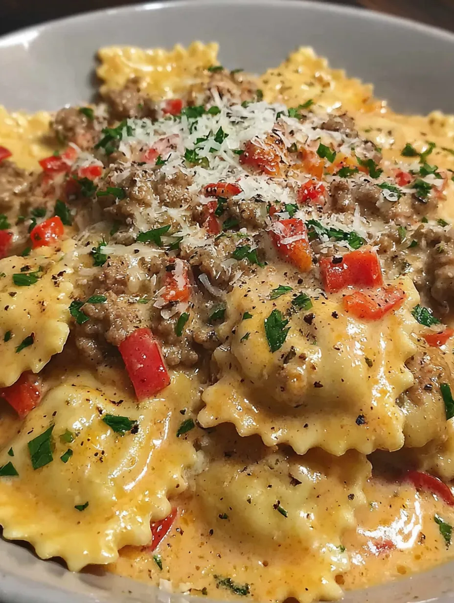 A plate of Cajun Sausage Ravioli.