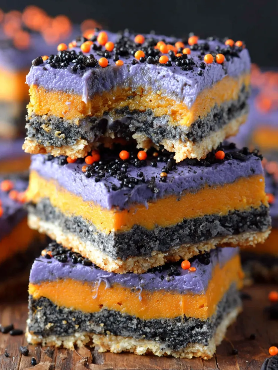 Halloween sugar cookie bars with orange and black decorations.