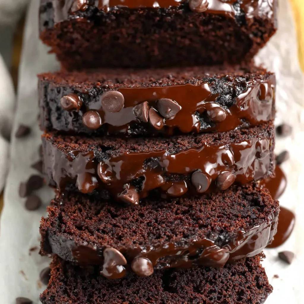Three layers of chocolate banana bread.