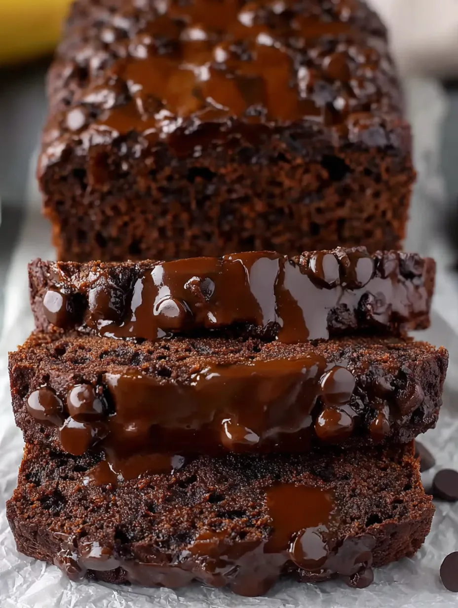 Three slices of chocolate banana bread.