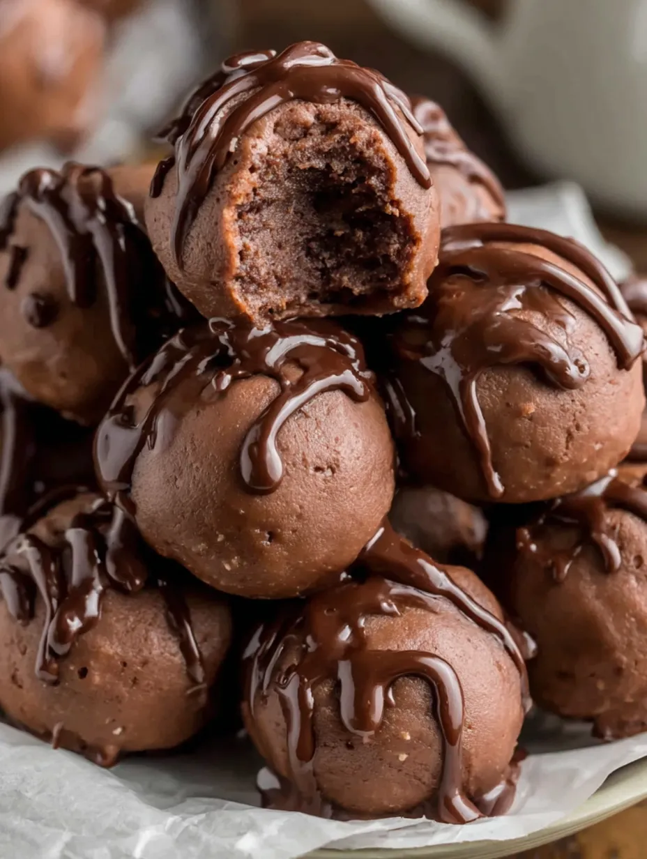A stack of chocolate covered cottage cheese bites.