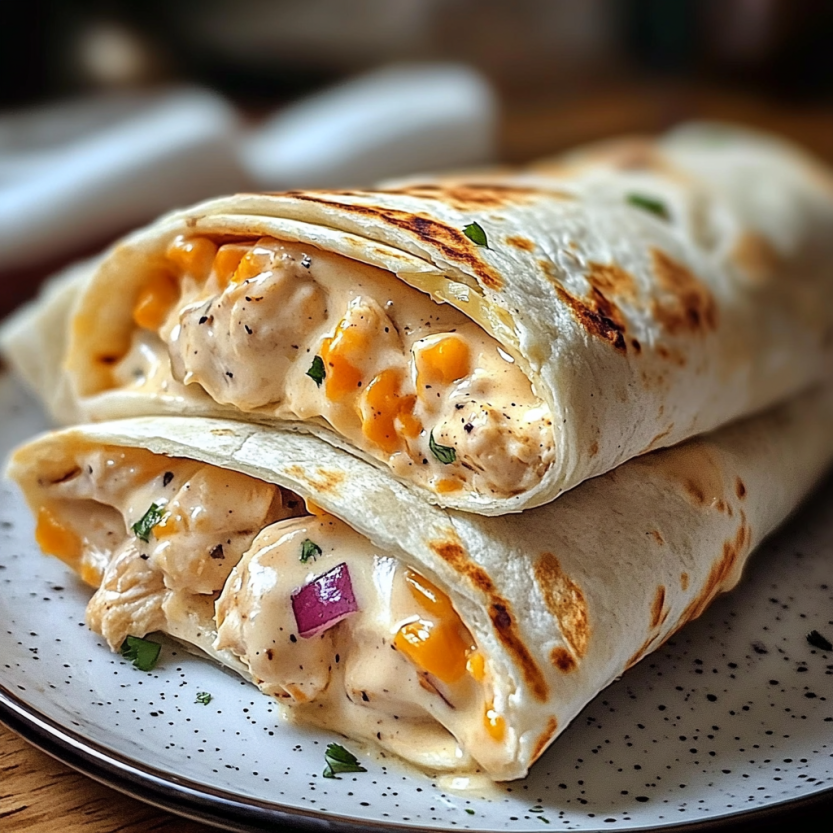 Un sandwich de poulet chaud et croustillant, avec des légumes et une sauce, sur un plateau.