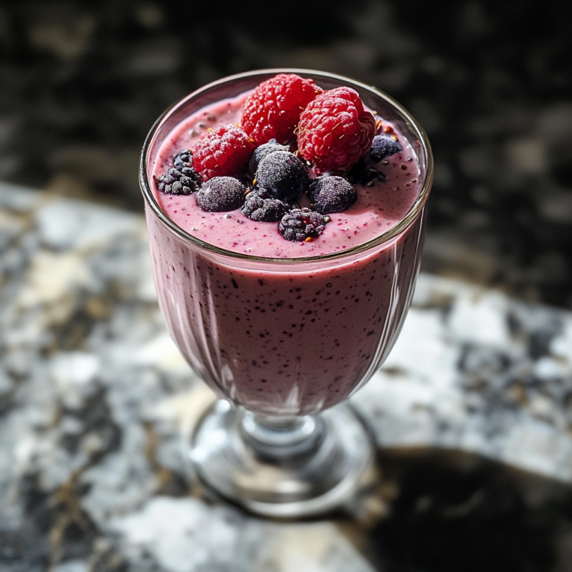 Un verre rempli de yogourt grec et de framboises.