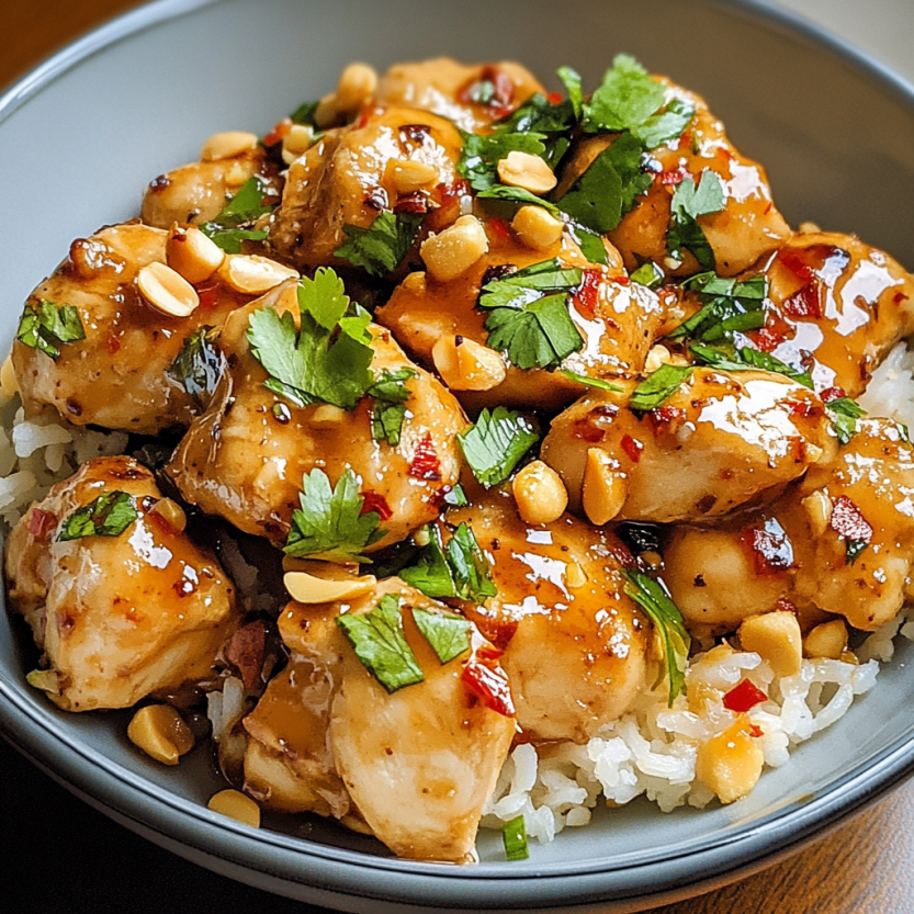 Une assiette de Thai Peanut Chicken.
