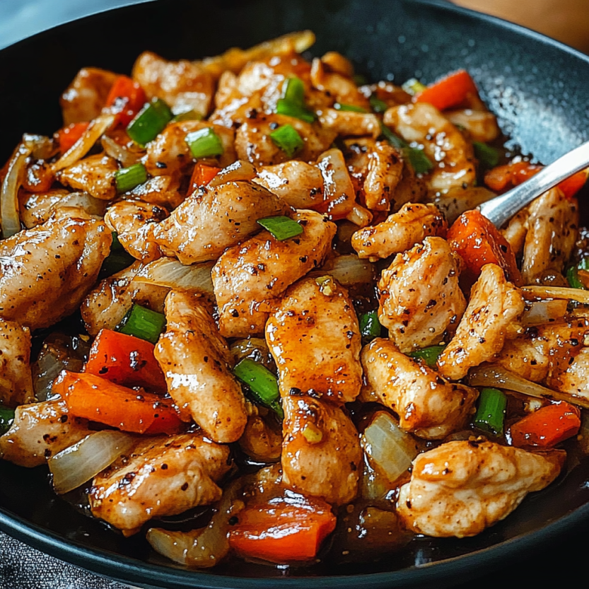 Une assiette de nourriture noire contenant des chicken et des légumes.