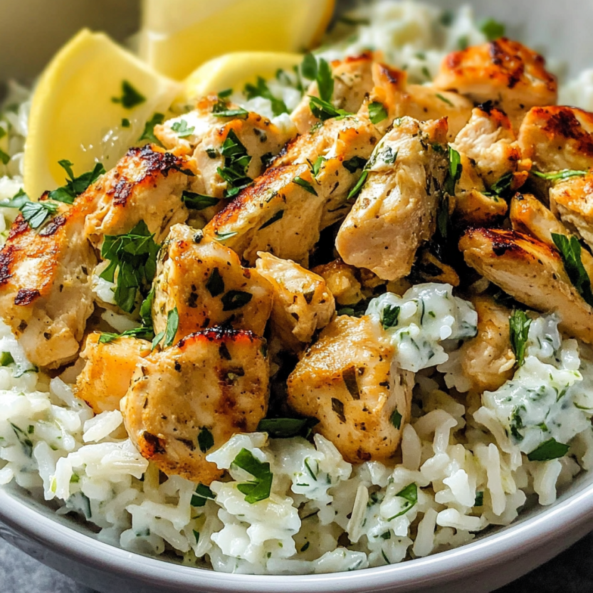 Une assiette de riz avec des chicken et des légumes.
