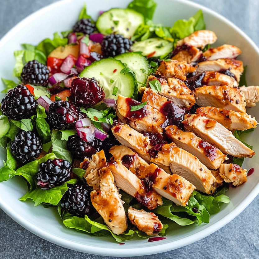 A bowl of blackberry chicken salad.