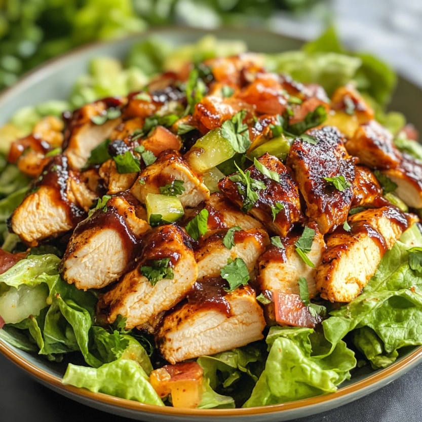 A bowl of BBQ chicken salad.