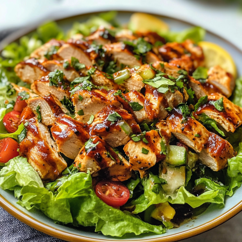 A plate of BBQ chicken salad.