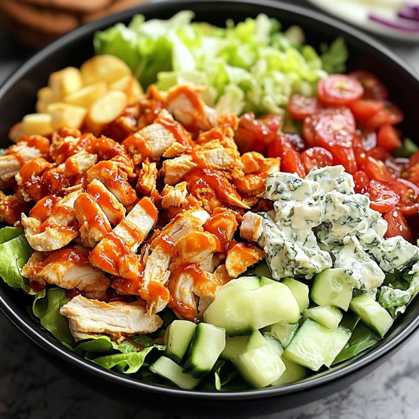 A bowl of buffalo chicken cobb salad.