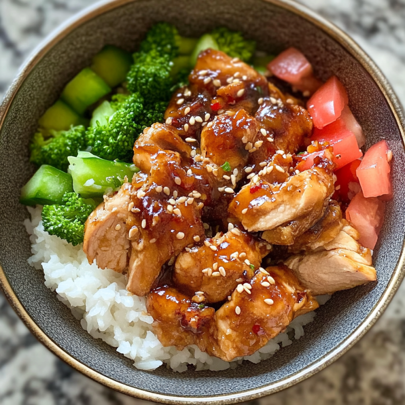A plate of food with chicken and broccoli.