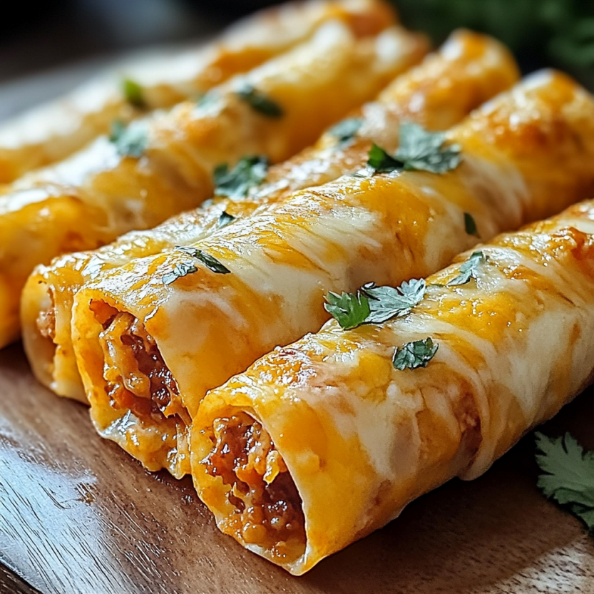 Cheesy taco sticks on a wooden board.