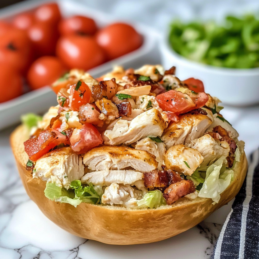 A BLT chicken salad is served in a bowl.