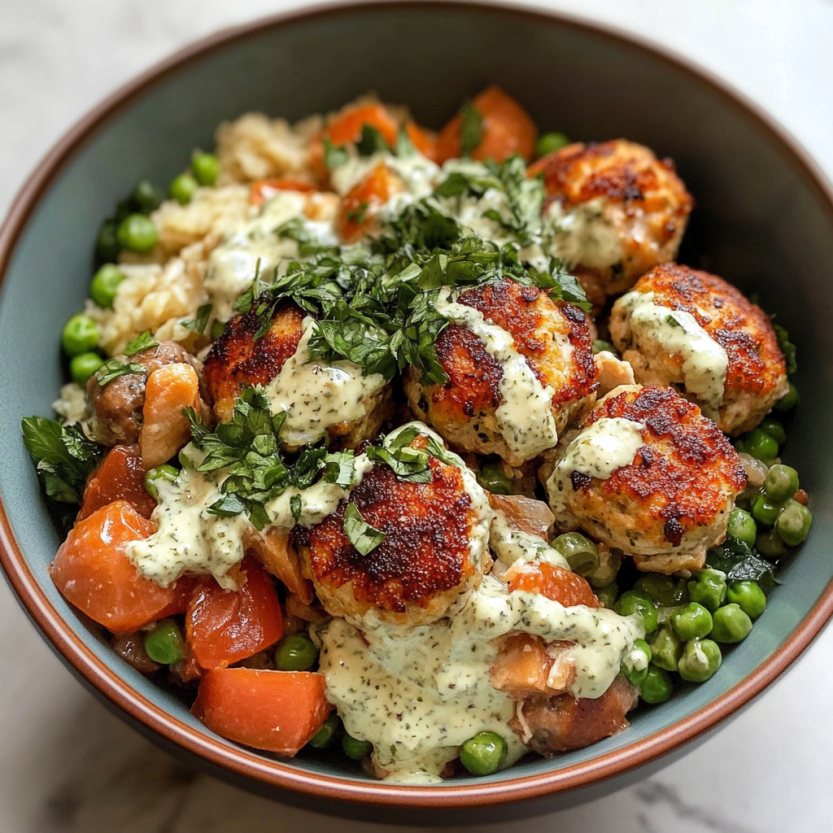 A bowl of herby chicken meatballs.