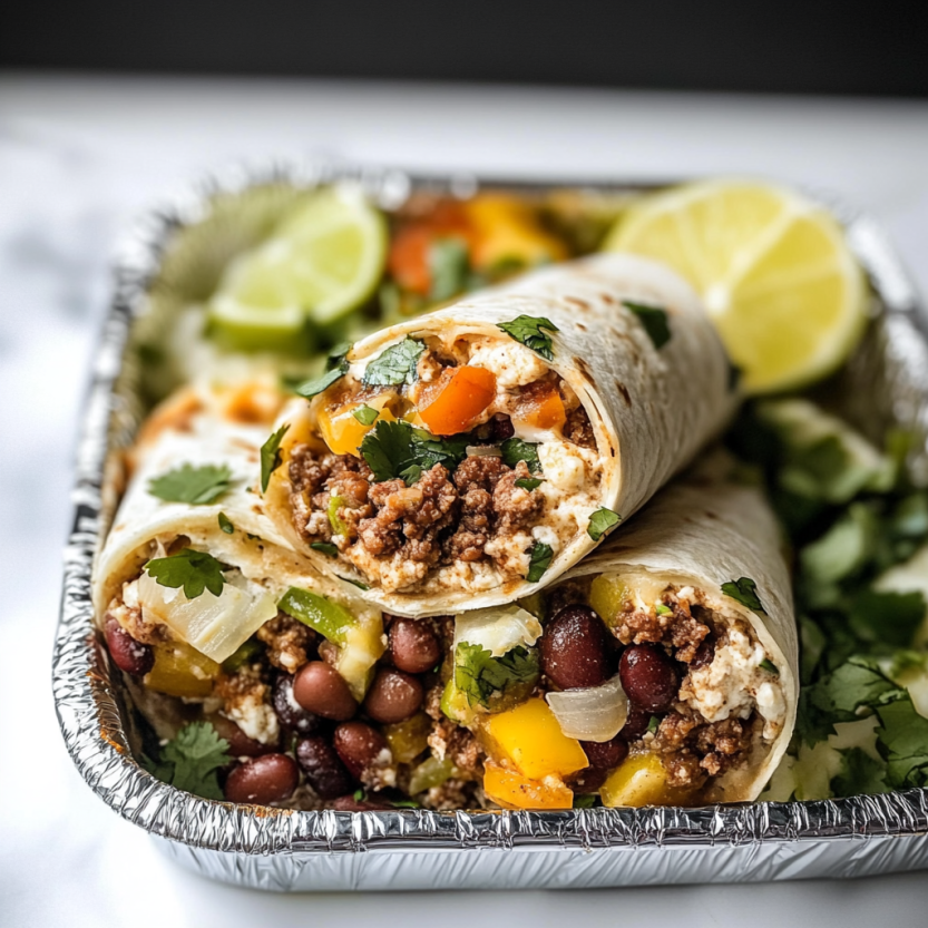 A container of beef and bean burritos.