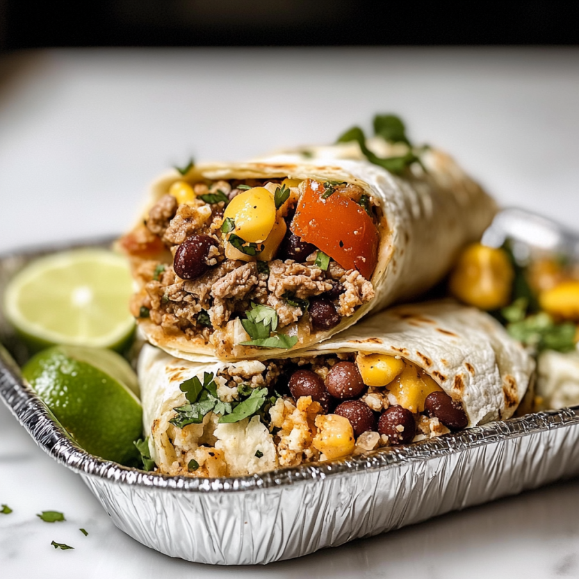 A tray of beef and bean burritos.