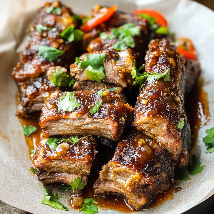 Des côtes de boeuf grillées dans un plat.