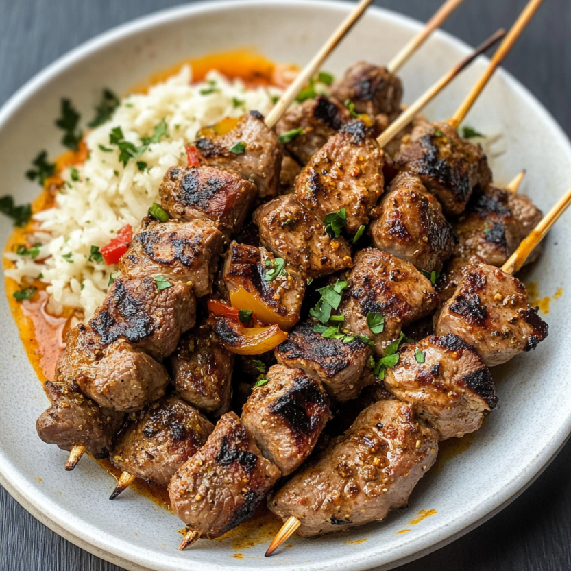 Serving of lamb topped with a zesty cumin sauce.