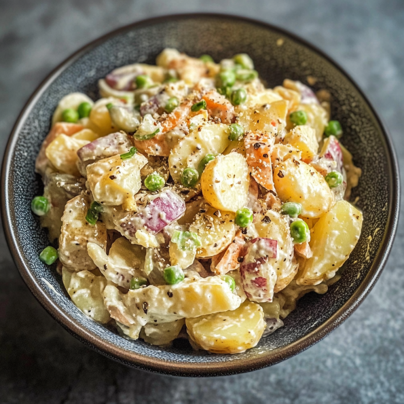 A plate of easy, homemade potato salad.