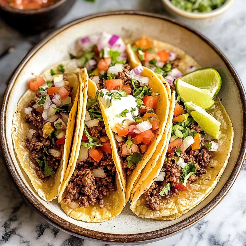Soft Mexican tacos topped with tomato and cheese.