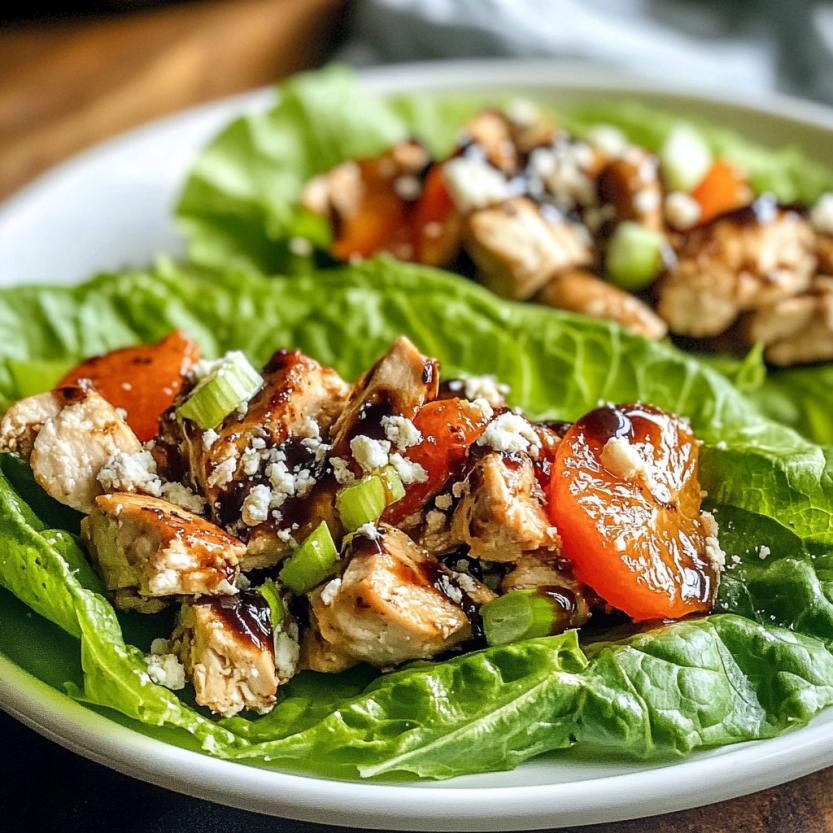 Chicken lettuce wraps with tomatoes and lots of greens.