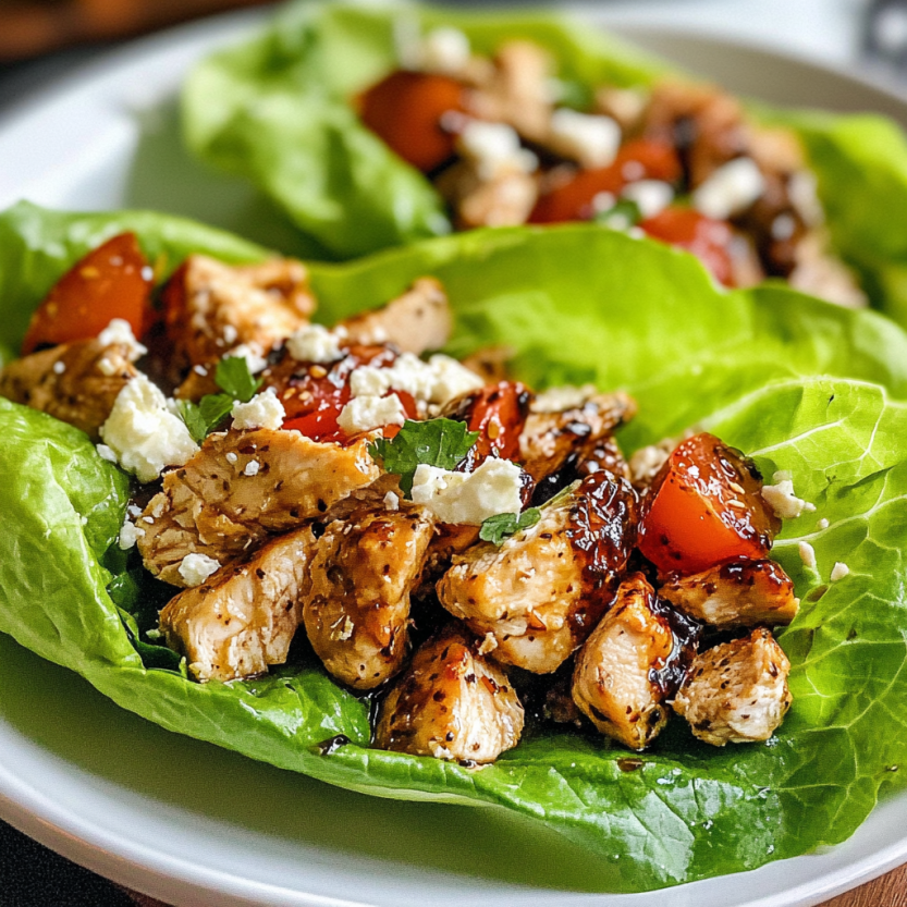Chicken lettuce wraps avec des tomates et du bacon.