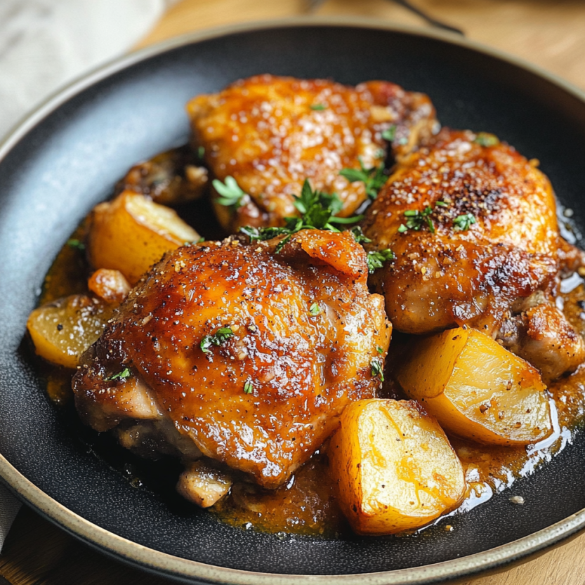 Photo of grilled chicken sitting with vegetables like carrots and potatoes in a dish.