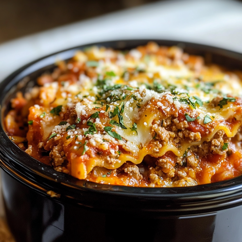 A cozy serving of hot lasagna in a black bowl.