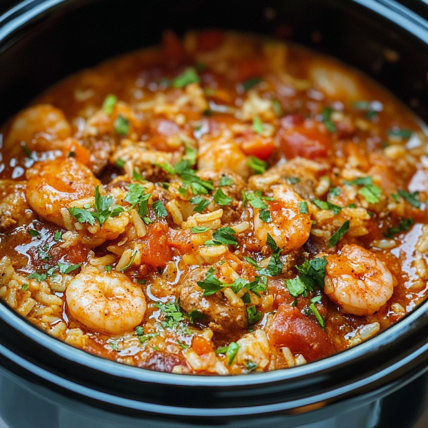 Un bol bien chaud de jambalaya savoureux dans un slow cooker.