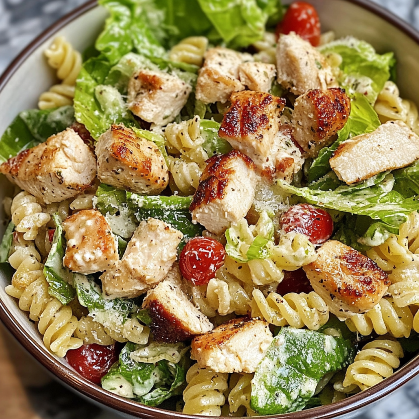 A colorful pasta salad loaded with greens and grilled meats, based on a creamy salad classic.