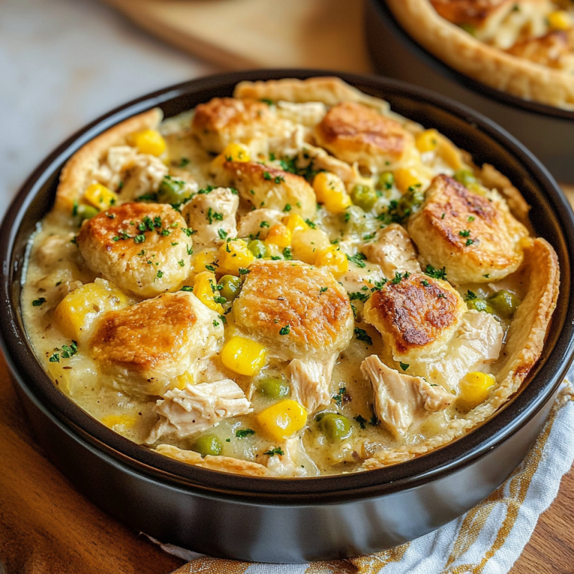 A chicken pie sitting in a bowl.