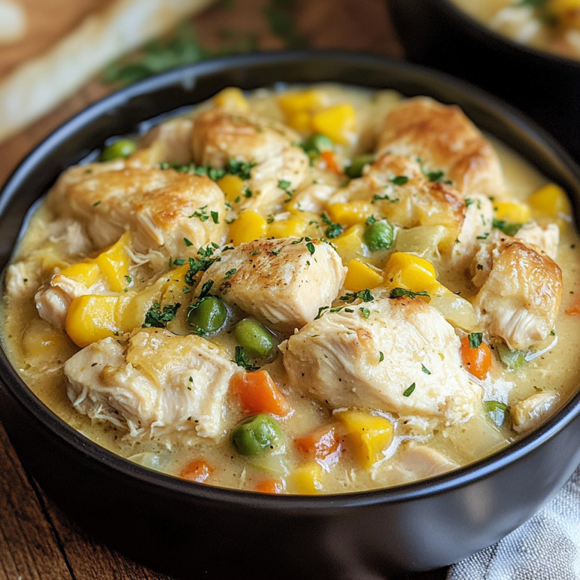 A bowl filled with stuffed chicken in a savory broth sits ready to eat.