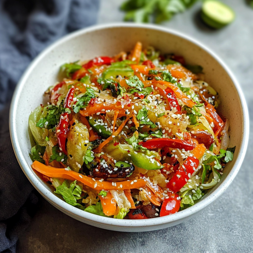 A spring salad with veggies and spices.