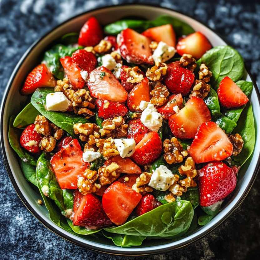 A spinach and strawberry salad.