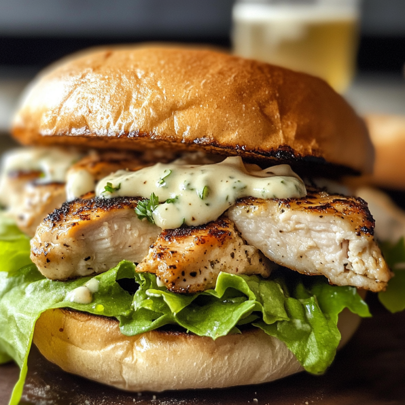 A grilled chicken sandwich loaded with bacon and cheese.